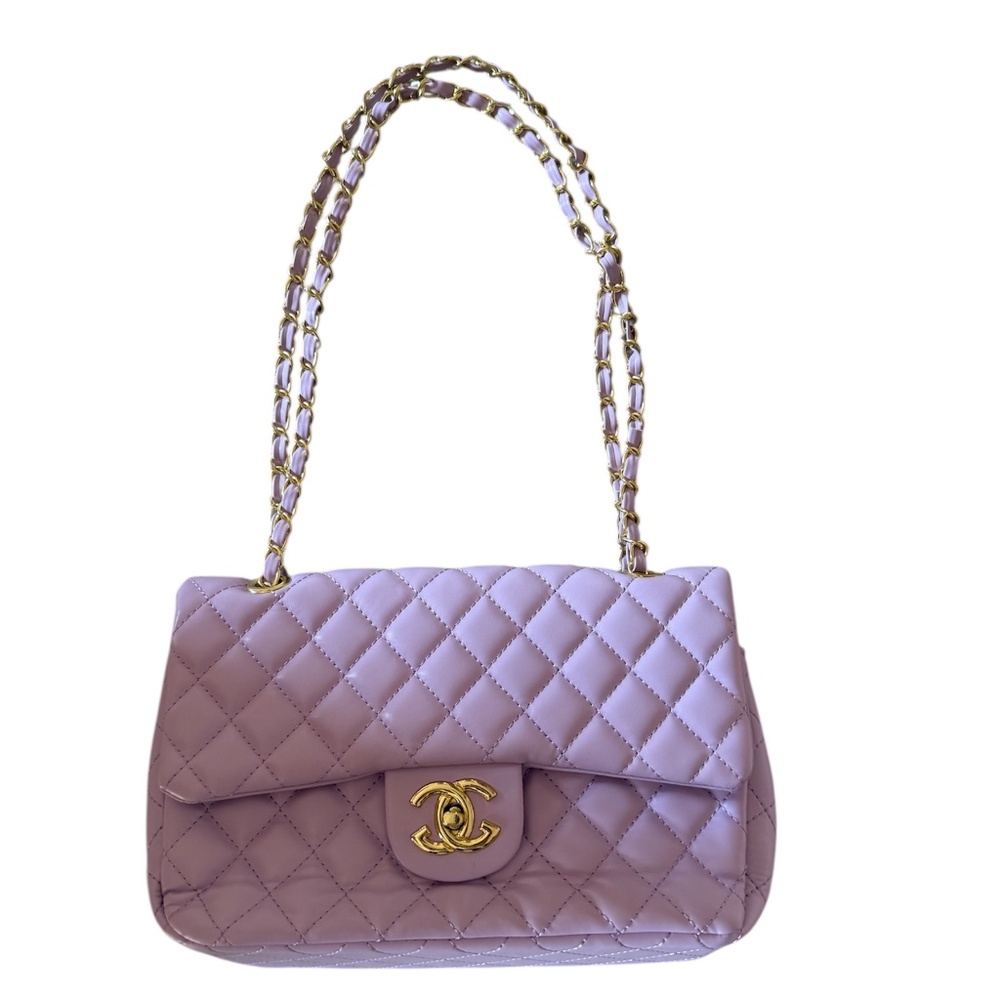 violet quilted hand bag
